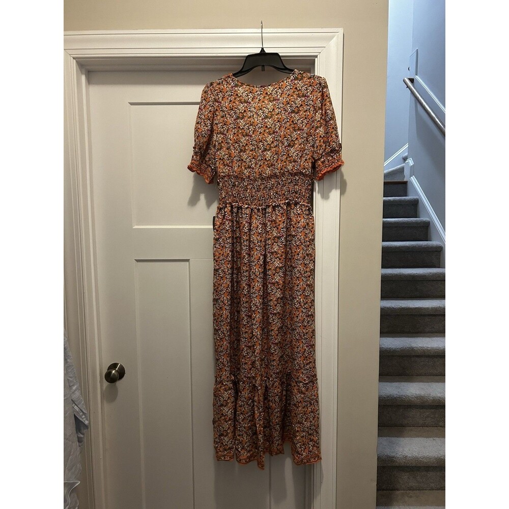 New Floral Peasant Elastic Waist Tiered Maxi Dress Size Large Modest Fairy Flirt - Picture 9 of 9